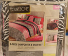 Nip Your Zone 2 Pc  Reversible Comfortor   Sham Twin Size Set Pink black   White