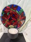 Joan Baker Designs Hand Painted Poinsettia Glass metal Tea Light Holder  Small