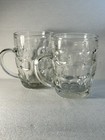 Vintage Thumbprint Dimple Clear Glass Beer Mug Stamped Indonesia Barware Set 2