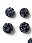 7 Vintage Black Glass Buttons 3 4    Swirl Pinwheel Art Deco Style Shank