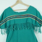 Guatemalan Small Dress Huipil Embroidered Folk Boho Hippy Green Peasant Fringe