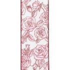 Pink Glitter Roses Sheer Ribbon 2 5  Wired Edge 10 Yards-valentine Or Wedding