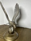Solid Brass 11  Vintage Eagle Perched On Sphere Statue