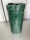 Knitting Caddy Tube Dispenser W handle Vintage 50s Green Croco Faux Leather