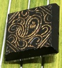 Antique Black Glass Button Square Gold Foil Embedded Paisleys Tunnel Shank 9 16 