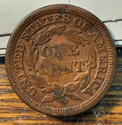 1847 Large Cent Nice Original Fine With Unusual Cross Counterstamp Chrc