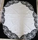 White Linen Tablecloth Handmade Bobbin Lace   Embroidery  Edging   53  X 44 