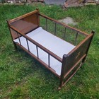 Vintage Baby Doll Rocking Cradle Toy Crib Wooden Solid Dark Oak  26  Pls Read