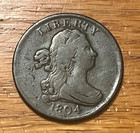 1804  Plain 4 No Stems    Draped Bust Half  Cent   Fine