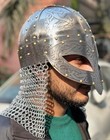 Viking Vendel Helmet With Chainmail Etched Steel Norse Armor Larp