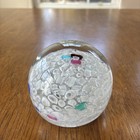 White Rod Scrambled Glass Paperweight  Multicolored Rod Accents 