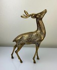 Vintage Large Tall Solid Brass Buck Deer Figure Sculpture Heavy Mcm 14  Head Up