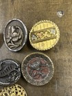 Lot 9 Antique Victorian Brass Picture Buttons Cherubs Stencil Floral Botanical