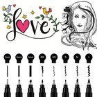 8 Size Calligraphy Marker Set Black Archival Ink Pen Hand Lettering Art Drawing