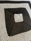 Afghan Crochet Blanket Handmade Granny Square Fringe Tassels Black   White84   x84