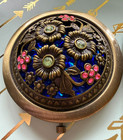 2 Vtg  Brass Fancy Women s Jeweled Designed Compacts   Handheld W Double Mirror