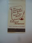 Vintage Matchbook Cover Colonial Restaurant Nashville Brown County In