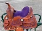 8  Purple Youth Pony Western Horse Barrel Racing Leather Saddle Floral Tooled  