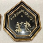 Pair Of Vintage Neoclassical Style Wall Hangings Plaques Wood Brass Cameo Style