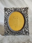Vintage Silver Metal Picture Frame Ornate Filigree Floral Oval Photo Opening 4    