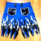 Pro Wrestling Shorts Shiny Blue W Silver   Black Pleather Flames Design Sz  Xxl