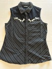 Vtg Wrangler Women   s Black Shirt Sz Medium Western Sleeveless Horses Embroidered