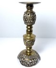 Vtg Asian Brass Candle Holder Candlestick 11    Pair Filagree Pierced Dragon Boho