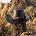 Unisex Vintage Faux Leather Western Cowboy Hat Wide Brim Cowgirl Sun Cap
