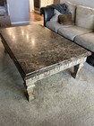 Antique Style Brown Marble Top Coffee Table W  Carved Light Wood Base
