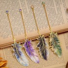 Feather-shaped Metal Bookmarks With Chain  4-pack Vintage-inspired Book Marks Se