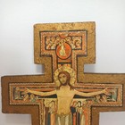 Vtg San Damiano Crucifix 10 5  Wood Wall Cross Handmade Wall Art Decoupage