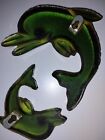 Vintage Turquoise Lucite Acrylic Bathroom Dolphin Wall Art -set Of 2