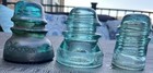 Vintage Antique Glass Insulators Group Of 3 Green And Blue  Includes Hemingray