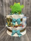 Monsters Baby Diaper Cake Shower Gift Centerpiece 2 Tier Present Boys Girls