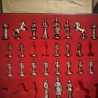 Metal Chess Set Silver Bronze Pieces Complete With Fitted Red Case For Storage