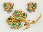 Rare Set Colorful Vtg Vivid Lucite Flower Leaf Design Gold Brooch   Earring Set