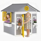 Outsunny Outdoor Wooden Kids Playhouse Cottage With Dutch Door Windows  Gray