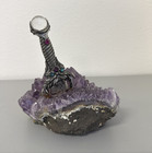Vtg 1980s Pewter Sword In Amethyst Geode W ab Orb Crystals Rare Htf Display Guc
