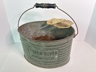 Vintage Oval Green River Minnow Bait Bucket Metal Galvanized No Lid W  2 Nets