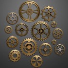 Vintage Steampunk Wood Wheel Gear Gold Ornaments Bar Pub Garage Art Wall Decor