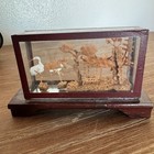 Vintage Chinese Miniature Cork Diorama Scene In Glass Case Cranes