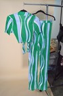 Women Green White And Blue Abstract Print Ribbed Two Piece Set Size Medium