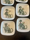 6 Vintage Glidden 35 Kitty Cat Small Plates - Hand Painted Mid Century Stoneware