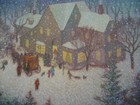 Vintage Christmas Greeting Card Snowy Edwardian Charles Dickens Like Scene