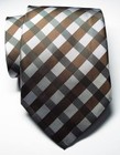 New Classic Checks Brown White Jacquard Woven 100  Silk Men s Tie Necktie