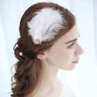 4pcs White Feather Fascinators Hair Clips  Handmade Feather Headpiece Rhinest   