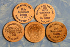 Lot Of 5 Different Vintage Utah Wooden Nickels Tokens Wood Coin Collection Ut