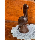 Vintage Hand Carved Dark Wood Pelican Bird Figurine Coastal Nautical Decor 6in
