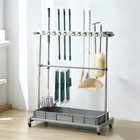 Mop Rack Drain Pantray Mro Stainless Steel Movable Broom Holder Organizer