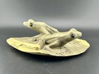Wooden Frogs Carving On Lily Pad Green Hibiscus Wood Bali Indonesia 6 x6  2 tall
